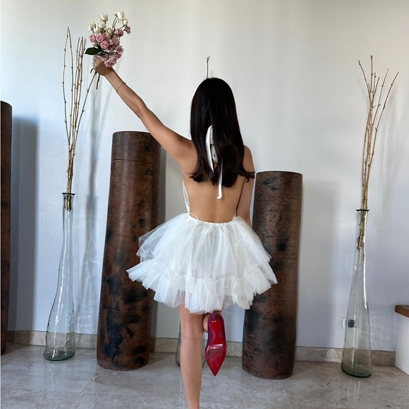 *LAST 1* Here’s To Forever Open Back White Tulle Mini Dress - Picture 4 of 4